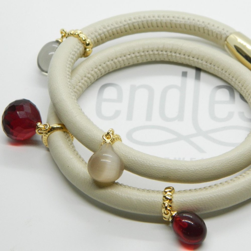 ENDLESS Nude Leather 925 Sterling 4 Charm Bracelet